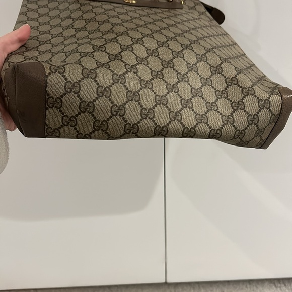 Authentic Gucci Supreme Monogram Zipper Vintage Tote Web Canvas & Leather 13X14 - Picture 7 of 15